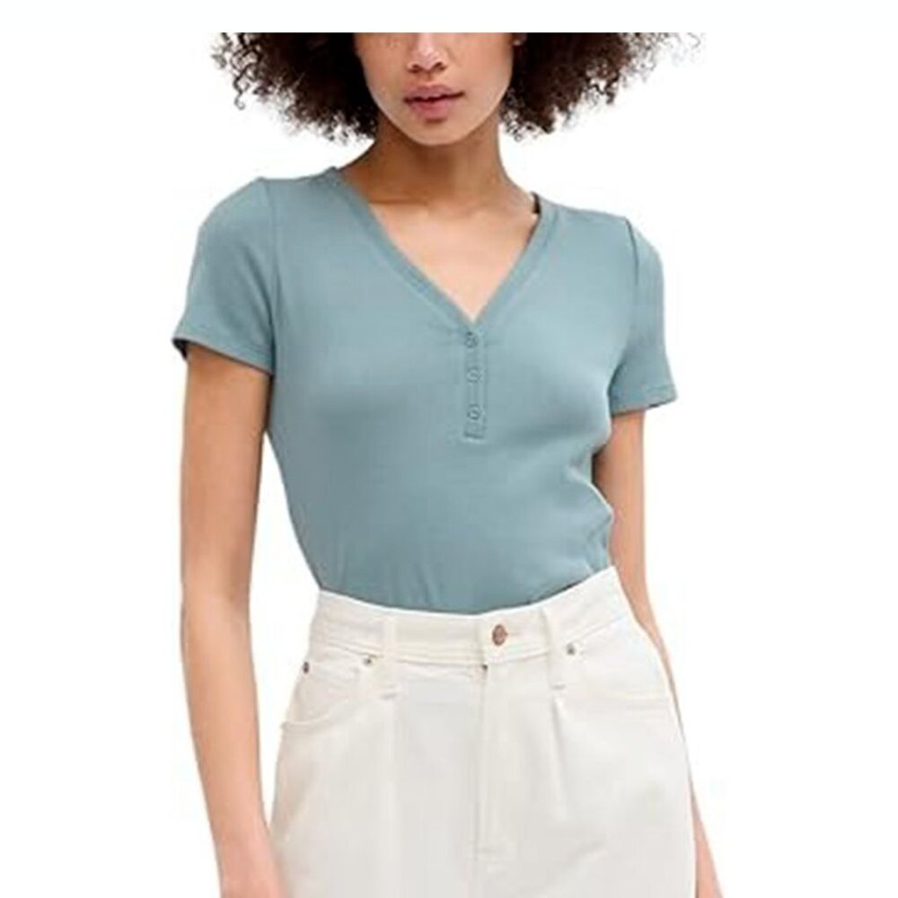 Gap Rib Henley Blue Ribbed Tee T-shirt